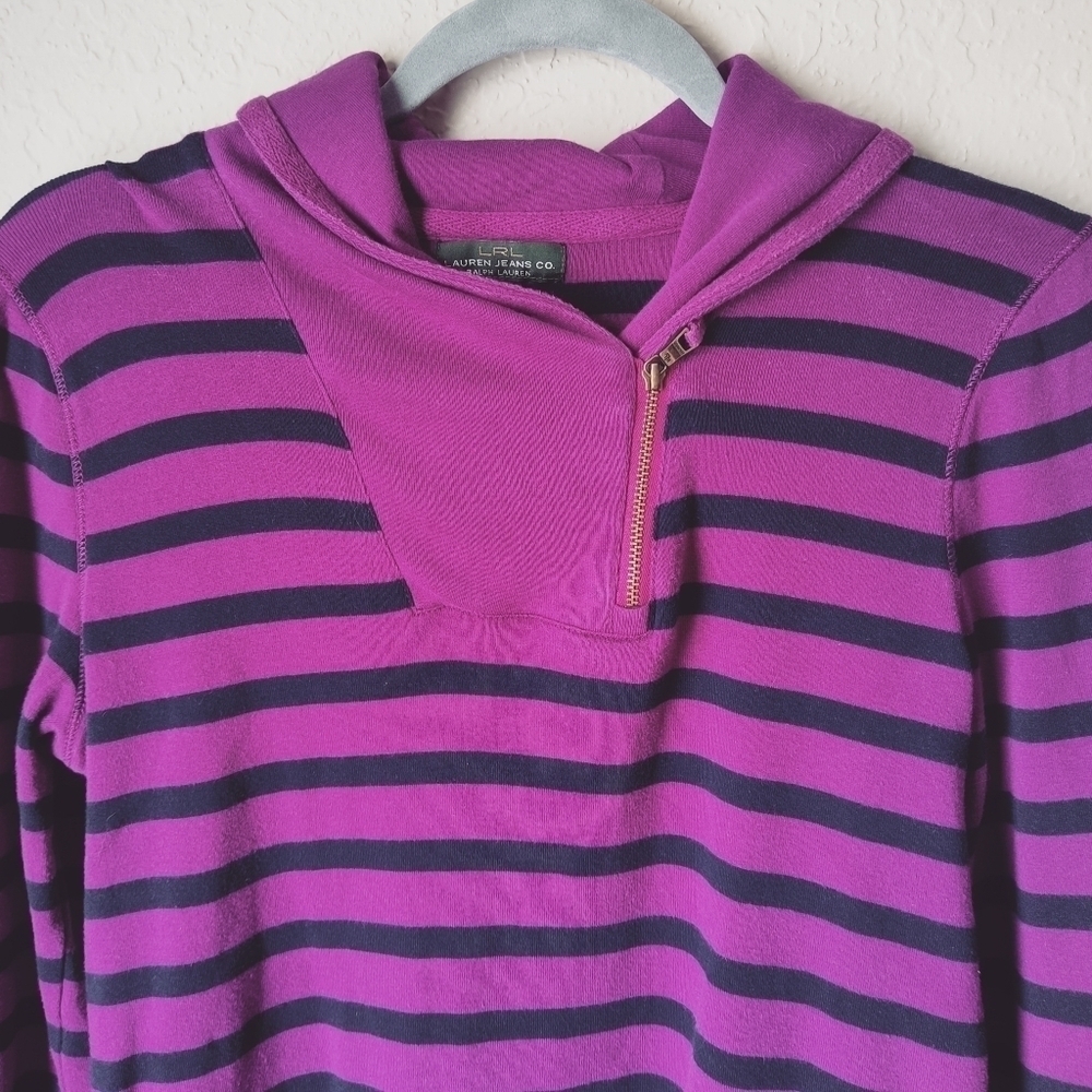 Lauren Ralph Lauren Women's Long Sleeves with Stripes Top Purple & Black size L - Picture 4 of 11